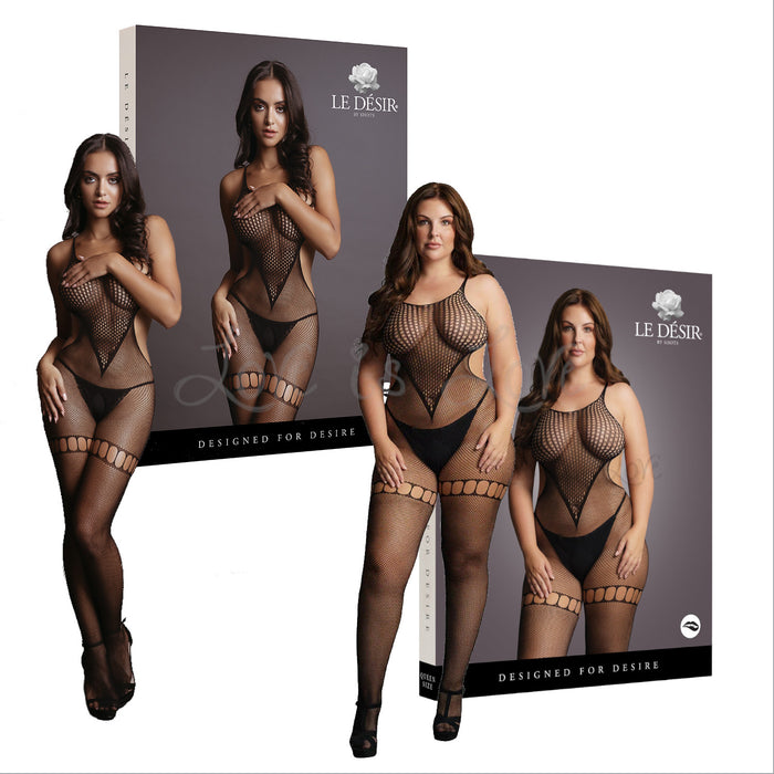 Le Désir Duo Net High Neck Bodystocking Black