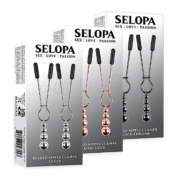 Selopa Beaded Nipple Clamps Stainless Steel Silver or Rose Gold or Black Chrome