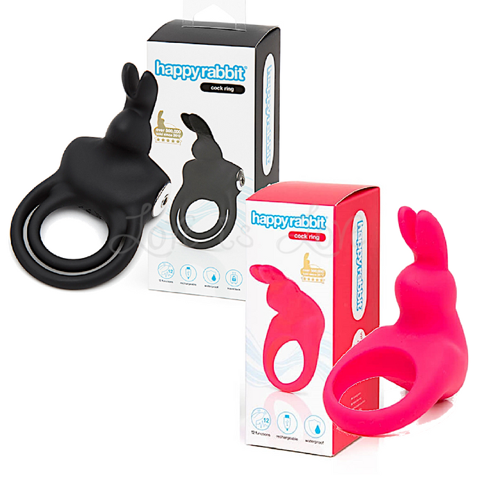 Happy Rabbit Stimulating Rabbit Love Ring Black or Vibrating Rabbit Cock Ring Pink