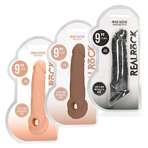 Shots RealRock Realistic Penis Sleeve 9"/23cm Extender And Ball Stretcher