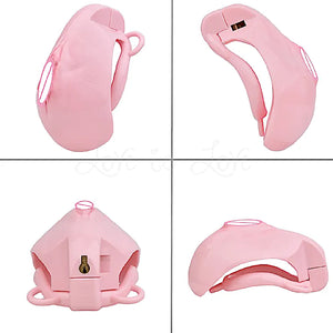 Realistic Vagina Male Chastity Cage with 4-Piece Ring Kit, Pink Jewel Anal Gold Metal Plug and Belt For Him - Chastity Devices Buy Sex Toys in Singapore LoveisLove U4Ria