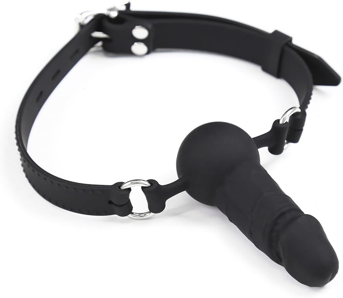 Adjustable Realistic Silicone Penis Gag Black