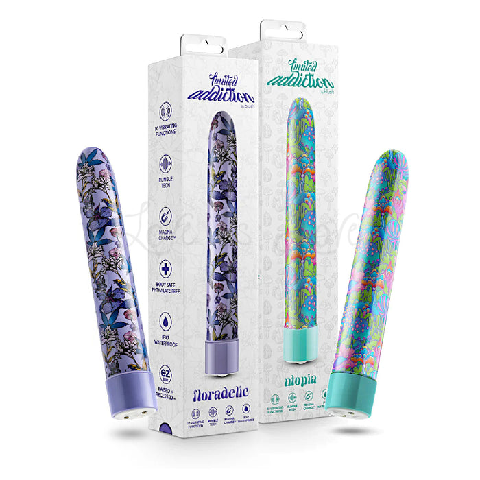 Blush Limited Addiction Rechargeable 7 Inch Vibrator Floradelic Purple or Utopia Aqua