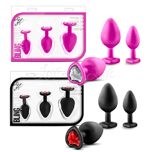 Blush Luxe Bling Plugs Training Kit Pink With White Gems or Black With Red Gems Anal - Anal Trainer Kits Buy Sex Toys in Singapore LoveisLove U4Ria