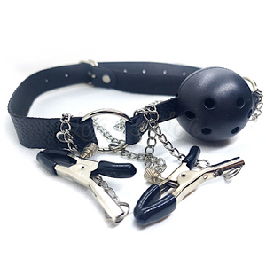 Breathable Ball Gag with Adjustable Straps & Nipple Clamps Bondage - Ball & Bit Gags Buy Sex Toys in Singapore LoveisLove U4Ria