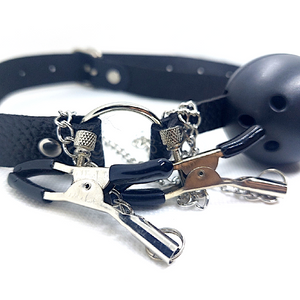 Breathable Ball Gag with Adjustable Straps & Nipple Clamps Bondage - Ball & Bit Gags Buy Sex Toys in Singapore LoveisLove U4Ria