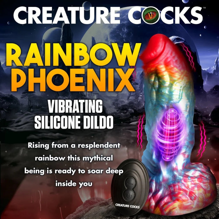 Creature Cocks Rainbow Phoenix Vibrating Silicone Dildo With Remote