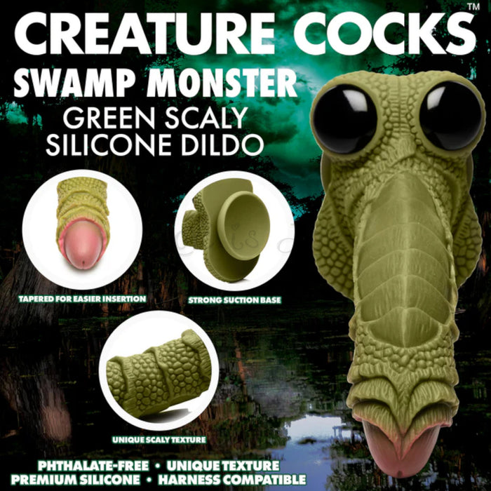 Creature Cocks Swamp Monster Green Scaly Silicone Dildo