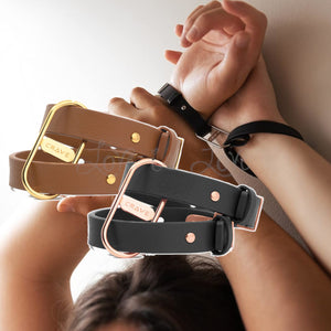 Crave ICON Cuff Stainless Steel & Leather Bracelets Black/Rose Gold or Tan/Gold Buy in Singapore LoveisLove U4Ria