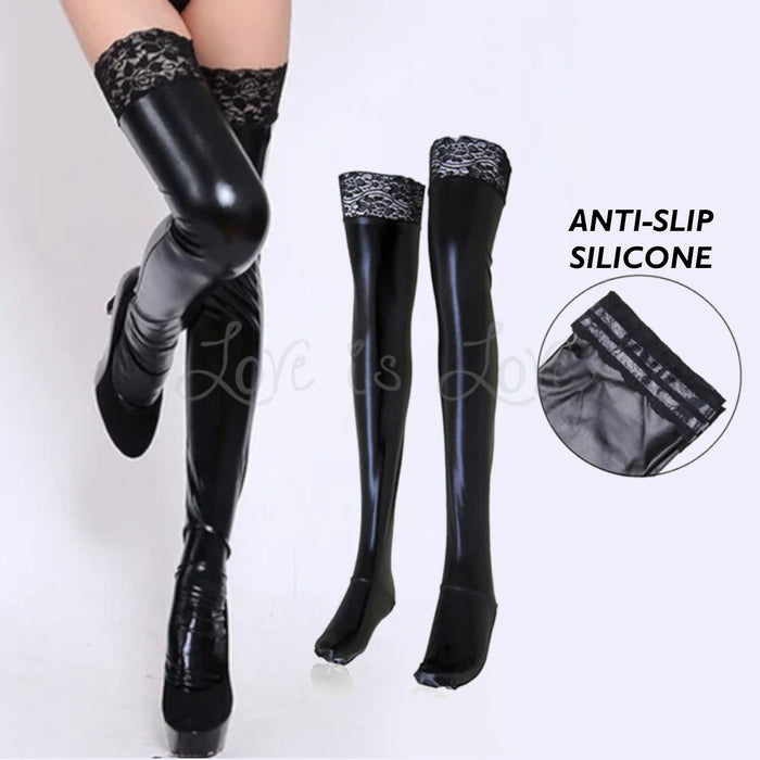 Liquid Leggings Stockings With Anti-slip Lace Trim S or M