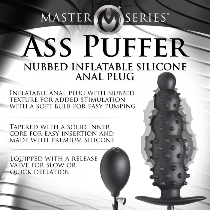 Master Series Ass Puffer Nubbed Inflatable Silicone Anal Plug Black