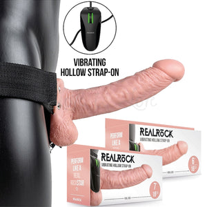 Shots RealRock Realistic Vibrating Hollow Strap-On Flesh 6 Inch 15.5 CM or 7 Inch 18 CM Buy in Singapore LoveisLove U4Ria 
