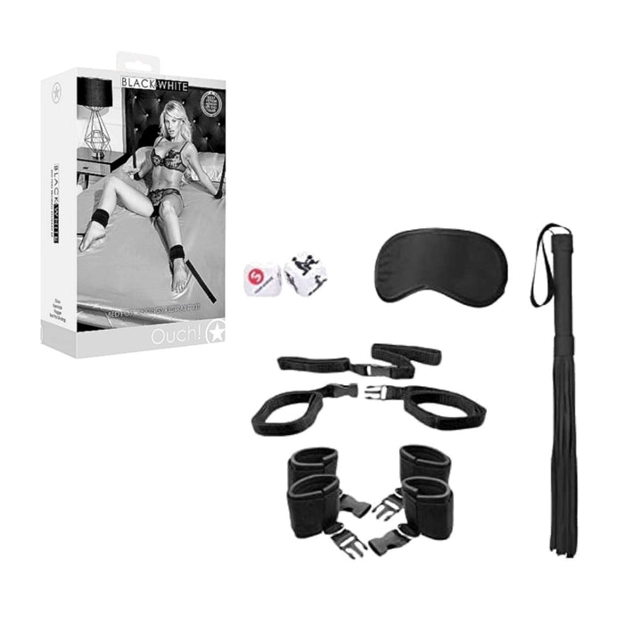 Shots Ouch! Black & White Bed Post Bindings Restraint Kit