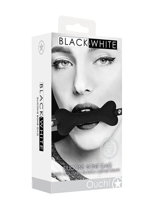 Shots Ouch! Black & White Silicone Bone Gag With Adjustable Bonded Leather Straps Bondage - Ball & All Gags Buy Sex Toys in Singapore LoveisLove U4Ria