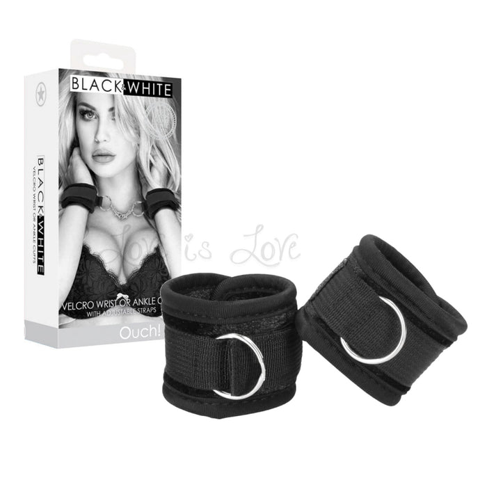 Shots Ouch! Black & White Velcro Wrist or Ankle Cuffs