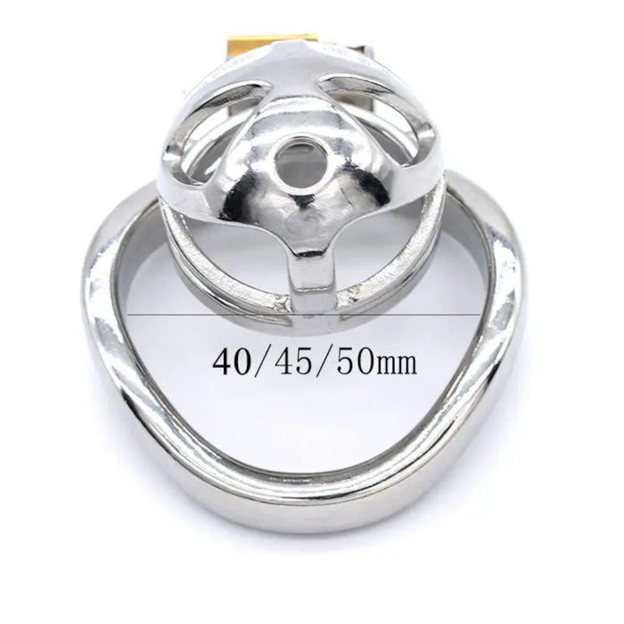 Stainless Steel Short Chastity Cock Cage #04C with 45 mm Curved Ring