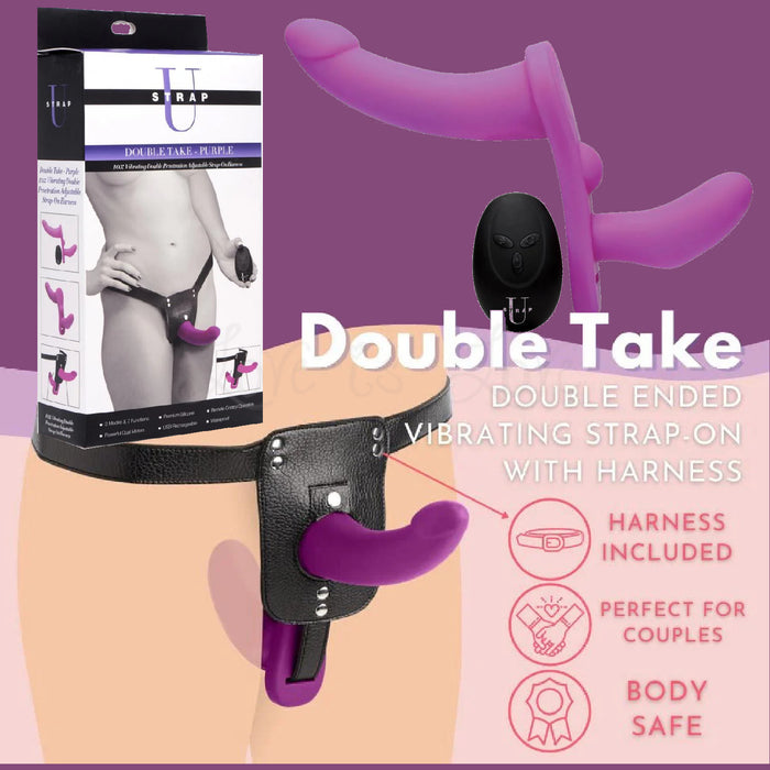 Strap U Double Take 10X Double Penetration Vibrating Strap-on Harness