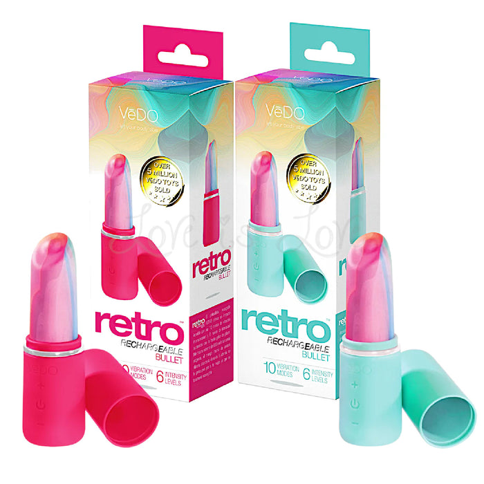 VeDO Retro Rechargeable Bullet Vibrator Pink or Turquoise