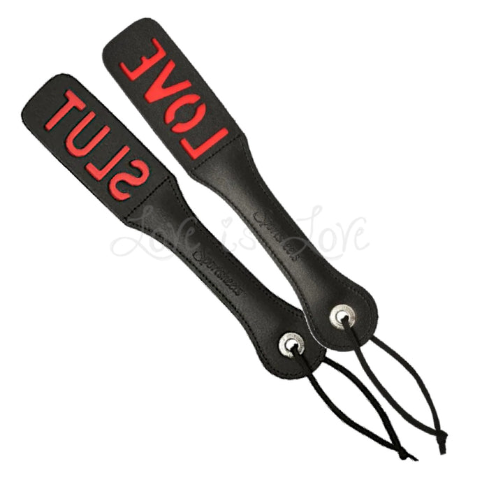 Sportsheets Leather Love or Slut Impression Paddle 12 Inch