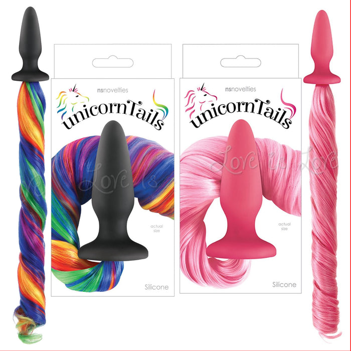 NS Novelties Unicorn Tails Silicone Butt Plug Rainbow or Pink