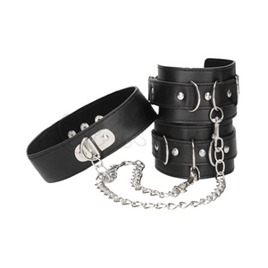 Shots Ouch! Black & White Adjustable Bonded Leather Collar With Hand Cuffs & Chain Buy in Singapore Loveislove U4ria