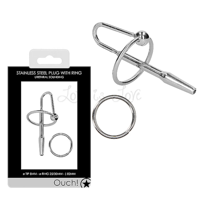 Shots Ouch! Urethral Sounding Stainless Steel Plug With Ring 8 mm